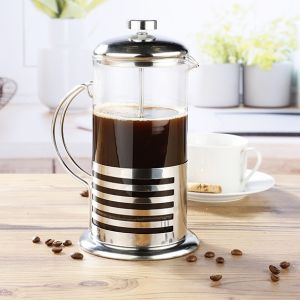 Kaffee - und Teekanne aus Glas mit satiniertem Edelstahl