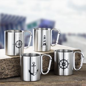 Edelstahl Thermo - Trinkbecher mit Karabinerhenkel