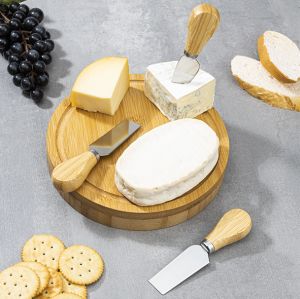 Bambus Käsebrett mit 3 Käsemessern Maße: ca. 20 x 20 x 3,2cm