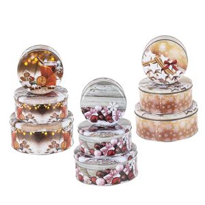 Weihnachts - Keksdosen - Set 3 - tlg., rund in 3 verschiedenen winterlichen Motiven