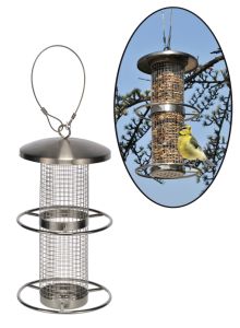 Vogelfutterstation aus Edelstahl zum Aufhängen, mit 2 Sitzringen